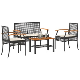 Gartenset mit Kissen 4-teilig aus schwarzem synthetischem Rattan von , Gartensets - Ref: Foro24-366266, Preis: 221,39 €, Raba...