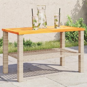 Garden table synthetic rattan beige acacia wood 70x38x42 cm by , Garden tables - Ref: Foro24-366272, Price: 72,99 €, Discount: %