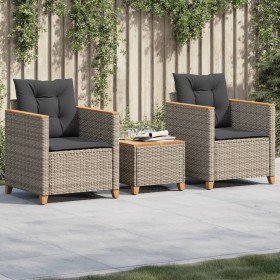 Tisch und Stühle mit Kissen 3 Stück PE Rattan graues Akazienholz von , Gartensets - Ref: Foro24-366314, Preis: 224,99 €, Raba...