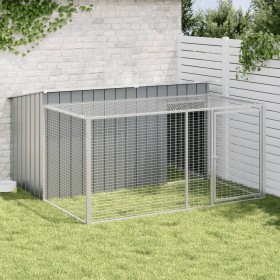 Doghouse with corral gray galvanized steel 197x194x110 cm by , Dog kennels - Ref: Foro24-3214224, Price: 277,99 €, Discount: %