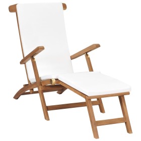 Sun lounger with cream white cushion solid teak wood by vidaXL, Loungers - Ref: Foro24-47408, Price: 211,65 €, Discount: %