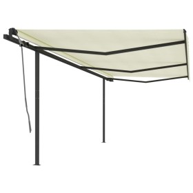 Toldo retráctil automático con postes crema 6x3 m de , Toldos - Ref: Foro24-3070197, Precio: 643,91 €, Descuento: %