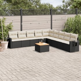 Gartensofa-Set 10-teilig mit schwarzen synthetischen Rattankissen von , Modulare Sofas für den Außenbereich - Ref: Foro24-322...