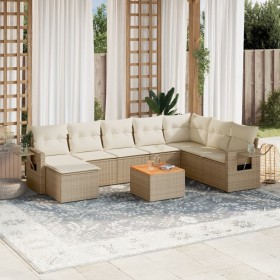 9-teiliges Gartensofa-Set mit beigen synthetischen Rattankissen von , Modulare Sofas für den Außenbereich - Ref: Foro24-32247...