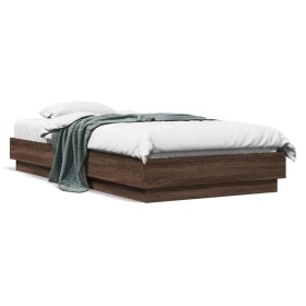 Oak brown engineered wood bed frame 90x190 cm by , Beds and slatted bases - Ref: Foro24-839636, Price: 106,37 €, Discount: %