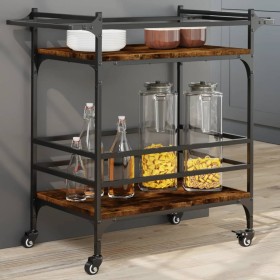 Smoked oak engineered wood kitchen cart 82x40x78.5 cm by , Kitchen and dining carts - Ref: Foro24-842363, Price: 58,99 €, Dis...