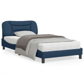 Estructura de cama con cabecero de tela azul 100x200 cm de , Camas y somieres - Ref: Foro24-3207757, Precio: 161,99 €, Descue...