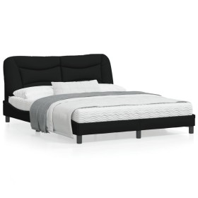 Estructura de cama con cabecero de tela negro 160x200 cm de , Camas y somieres - Ref: Foro24-3207781, Precio: 245,88 €, Descu...