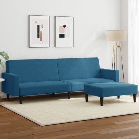 Sofá cama de 2 plazas con taburete terciopelo azul de , Sofás - Ref: Foro24-3216235, Precio: 289,99 €, Descuento: %