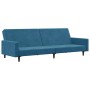 Sofá cama de 2 plazas con taburete terciopelo azul de , Sofás - Ref: Foro24-3216235, Precio: 291,27 €, Descuento: %