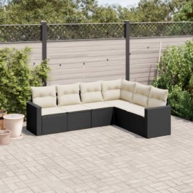 6-teiliges Gartensofa-Set und schwarze synthetische Rattankissen von , Modulare Sofas für den Außenbereich - Ref: Foro24-3251...