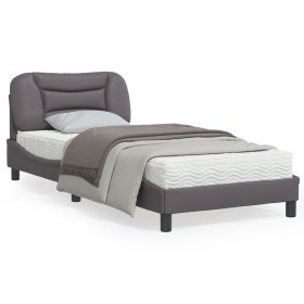 Bed frame with headboard gray synthetic leather 90x200 cm by , Beds and slatted bases - Ref: Foro24-3207977, Price: 157,91 €,...