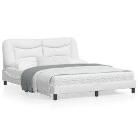 Estructura de cama cabecero cuero sintético blanco 160x200 cm de , Camas y somieres - Ref: Foro24-3208010, Precio: 240,84 €, ...