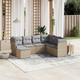 Gartensofa-Set mit beigem Kissenmix, 7-teilig aus PE-Rattan von , Gartensets - Ref: Foro24-3263215, Preis: 465,49 €, Rabatt: %