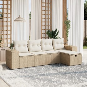 Gartensofa-Set mit Kissen, 5-teilig, beiges synthetisches Rattan von , Gartensets - Ref: Foro24-3264394, Preis: 413,32 €, Rab...