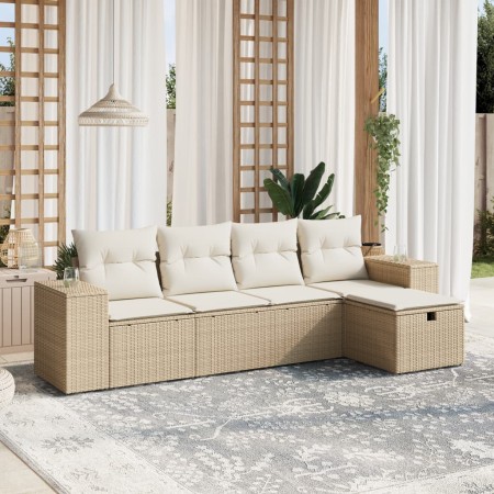 Garden sofa set with cushions 5 pieces beige synthetic rattan by , Garden sets - Ref: Foro24-3264394, Price: 413,26 €, Discou...