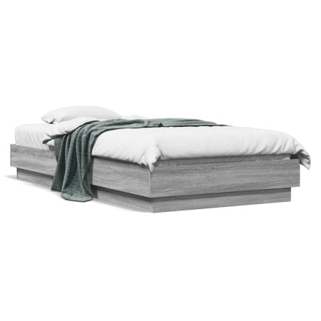 Bed frame with LED lights Sonoma gray 75x190 cm by , Beds and slatted bases - Ref: Foro24-839551, Price: 109,37 €, Discount: %