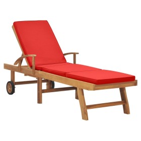 Tumbona con cojín madera maciza de teca rojo de vidaXL, Tumbonas - Ref: Foro24-48026, Precio: 168,99 €, Descuento: %