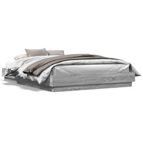 Bed frame with LED lights Sonoma gray 160x200 cm by , Beds and slatted bases - Ref: Foro24-3209784, Price: 182,58 €, Discount: %