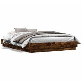 Estructura de cama con luces LED roble ahumado 150x200 cm de , Camas y somieres - Ref: Foro24-3209790, Precio: 170,99 €, Desc...