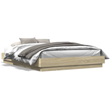 Estructura de cama con luces LED roble Sonoma 120x200 cm de , Camas y somieres - Ref: Foro24-3209802, Precio: 147,16 €, Descu...