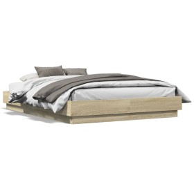 Bed frame with LED lights Sonoma oak 135x190 cm by , Beds and slatted bases - Ref: Foro24-3209816, Price: 138,99 €, Discount: %