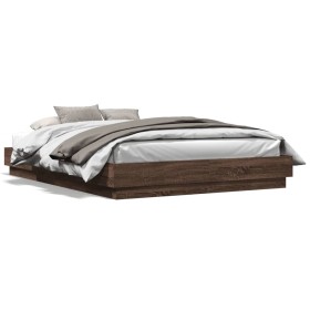 Estructura de cama con luces LED roble marrón 140x200 cm de , Camas y somieres - Ref: Foro24-3209799, Precio: 192,47 €, Descu...