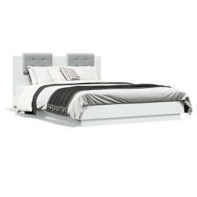 Estructura de cama con cabecero y luces LED blanco 150x200 cm de , Camas y somieres - Ref: Foro24-3210003, Precio: 202,99 €, ...