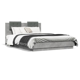 Estructura de cama cabecero luces LED gris hormigón 120x200 cm de , Camas y somieres - Ref: Foro24-3210020, Precio: 183,98 €,...