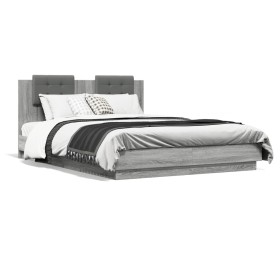 Estructura de cama cabecero luces LED gris Sonoma 150x200 cm de , Camas y somieres - Ref: Foro24-3210008, Precio: 202,99 €, D...