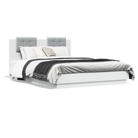 Bed frame with headboard and white LED lights 120x200 cm by , Beds and slatted bases - Ref: Foro24-3210017, Price: 187,99 €, ...