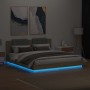 Bed frame headboard LED lights Sonoma oak 160x200 cm by , Beds and slatted bases - Ref: Foro24-3209998, Price: 203,47 €, Disc...