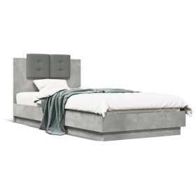 Estructura de cama cabecero luces LED gris hormigón 90x200 cm de , Camas y somieres - Ref: Foro24-3210034, Precio: 165,99 €, ...