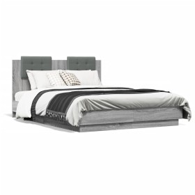 Sonoma gray LED lights headboard bed frame 140x190 cm by , Beds and slatted bases - Ref: Foro24-3210043, Price: 192,99 €, Dis...