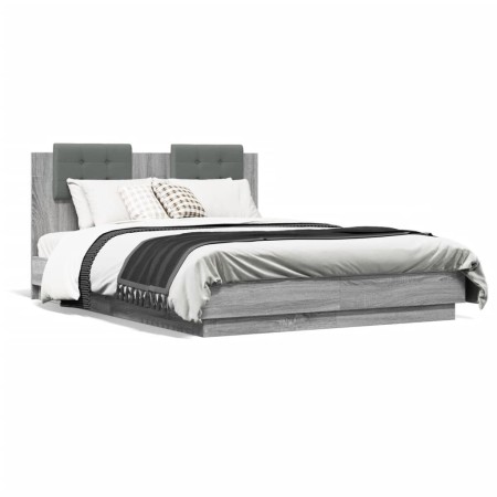 Estructura de cama cabecero luces LED gris Sonoma 140x190 cm de , Camas y somieres - Ref: Foro24-3210043, Precio: 199,73 €, D...