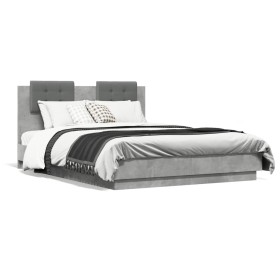 Concrete gray LED lights headboard bed frame 140x190 cm by , Beds and slatted bases - Ref: Foro24-3210041, Price: 191,72 €, D...