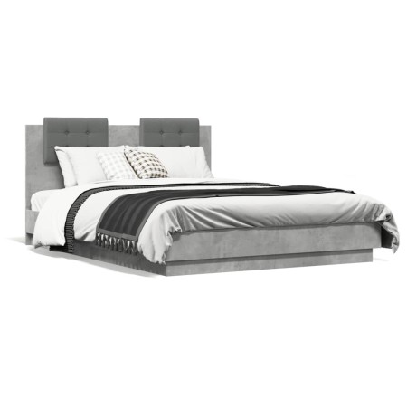 Estructura de cama cabecero luces LED gris hormigón 140x190 cm de , Camas y somieres - Ref: Foro24-3210041, Precio: 191,72 €,...