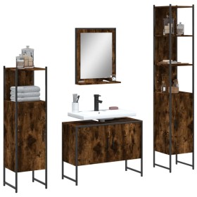 4-piece smoke oak plywood bathroom furniture set by , Bathroom furniture - Ref: Foro24-3214361, Price: 245,97 €, Discount: %