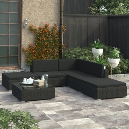 6-teiliges Gartenmöbel-Set und schwarze Kissen aus synthetischem Rattan von vidaXL, Gartensets - Ref: Foro24-46746, Preis: 54...