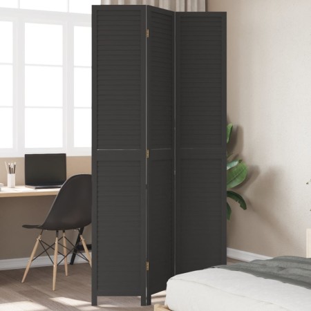 Black Paulownia solid wood 3-panel dividing screen by , Room dividers - Ref: Foro24-358848, Price: 96,13 €, Discount: %