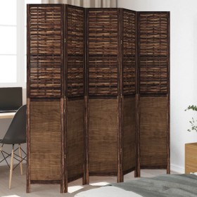 Dark brown paulownia wood 5-panel separator screen by , Room dividers - Ref: Foro24-358711, Price: 145,31 €, Discount: %