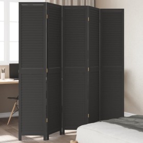 Black Paulownia solid wood 5-panel dividing screen by , Room dividers - Ref: Foro24-358855, Price: 136,99 €, Discount: %