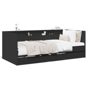 Tumbona con cajones madera de ingeniería negro 90x200 cm de , Camas y somieres - Ref: Foro24-3280847, Precio: 212,99 €, Descu...