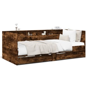 Lounger with drawers engineered smoked oak wood 75x190 cm by , Beds and slatted bases - Ref: Foro24-3280864, Price: 174,99 €,...