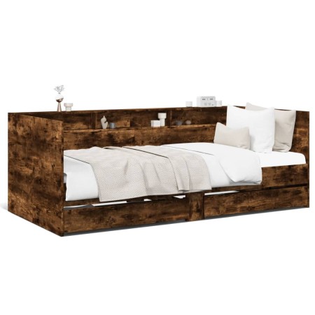 Lounger with drawers engineered smoked oak wood 75x190 cm by , Beds and slatted bases - Ref: Foro24-3280864, Price: 174,99 €,...