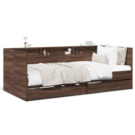 Lounger with brown oak engineered wood drawers 75x190 cm by , Beds and slatted bases - Ref: Foro24-3280866, Price: 179,35 €, ...