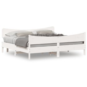 White pine wood bed frame with headboard 200x200cm by , Beds and slatted bases - Ref: Foro24-3216370, Price: 268,43 €, Discou...