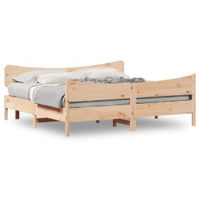 Bed frame with solid pine wood headboard 180x200 cm by , Beds and slatted bases - Ref: Foro24-3216372, Price: 220,63 €, Disco...