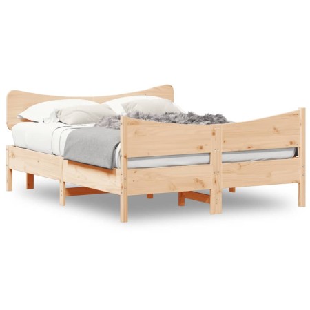 Bed frame with solid pine wood headboard 140x190 cm by , Beds and slatted bases - Ref: Foro24-3216393, Price: 176,51 €, Disco...