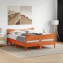 Bed frame with wax brown pine wood headboard 135x190 cm by , Beds and slatted bases - Ref: Foro24-3216398, Price: 205,83 €, D...